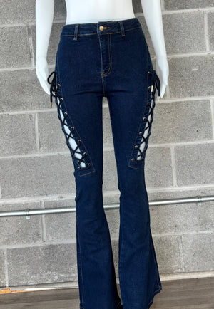 Lace Up Flare Jeans