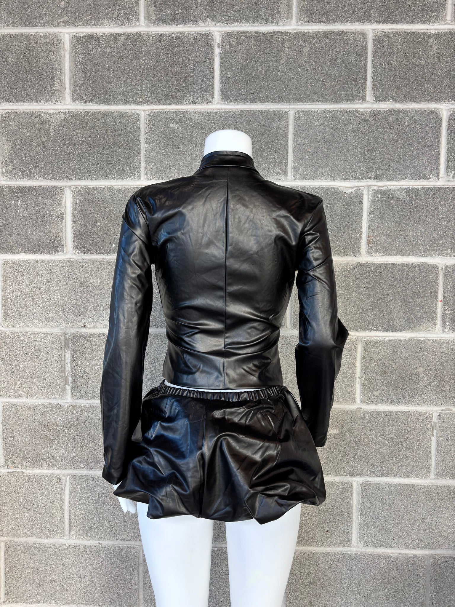 Faux Leather Bubble Skirt Set