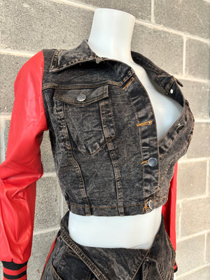 Red Color Block Jean Set