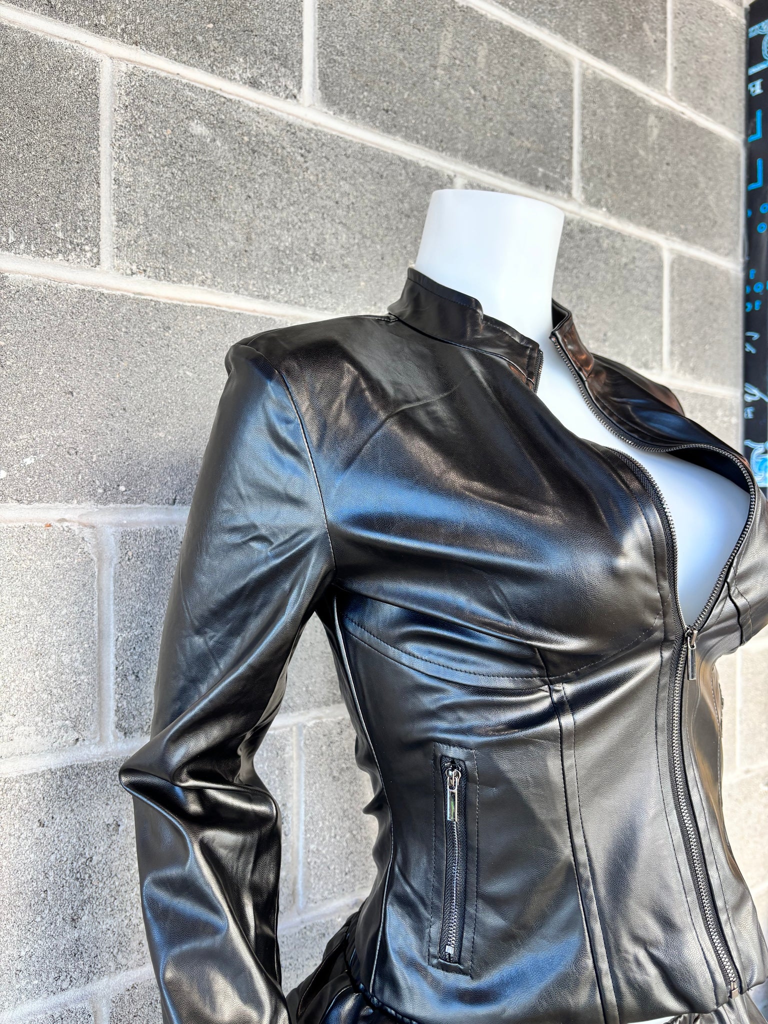 Faux Leather Bubble Skirt Set