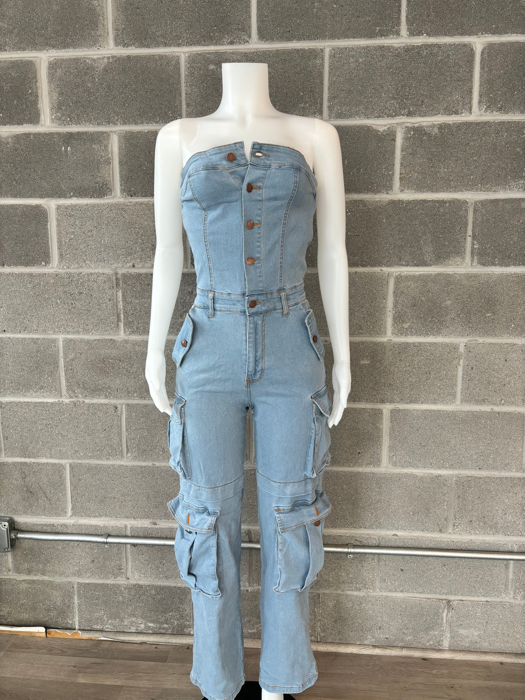 Light Blue Cargo Jumpsuit