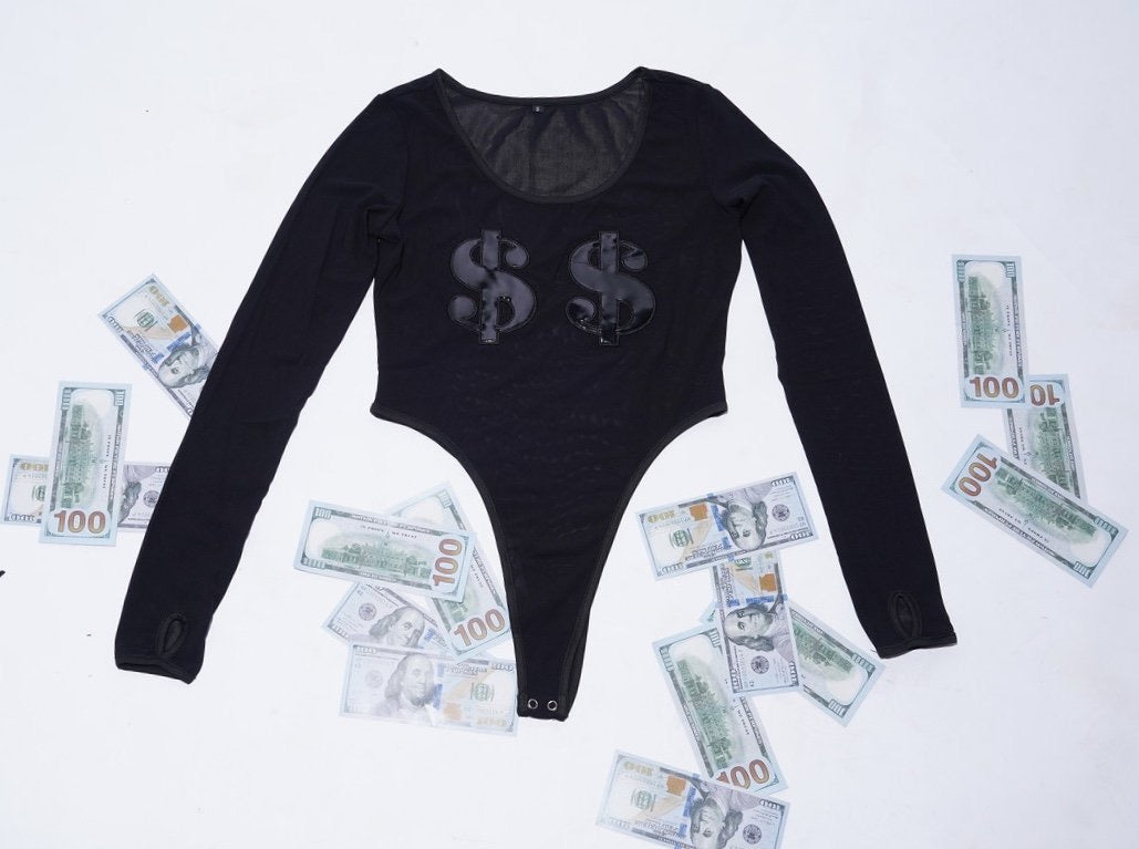 Black Dollar Sign Mesh Bodysuit